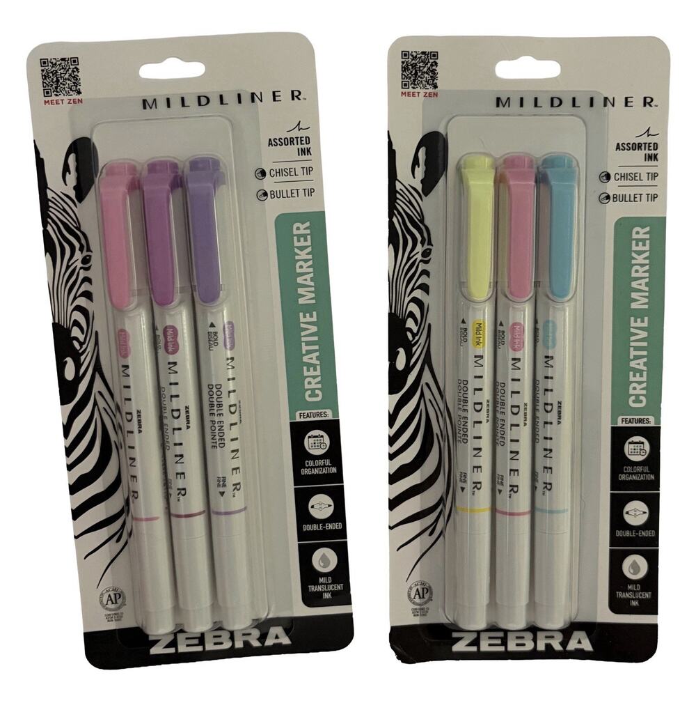 Zebra Mildliner Double Ended Highlighter Markers 6 Count Pastel Assorted NEW